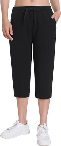 Weintee Women's Petite Elastic Waist Cotton Capris Petite Length in Kuwait