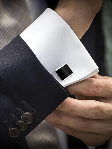 Men's Black Zircon Cufflinks, Silver Plated Rectangular Cuff Links Mens for French Cuff Shirts, Black Cufflinks for men Classic Business & Wedding Jewelry Perfect Father's Day with Gift Box in Saudi Arabia