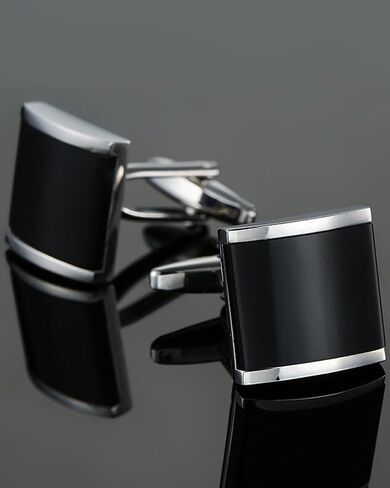 Men's Black Zircon Cufflinks, Silver Plated Rectangular Cuff Links Mens for French Cuff Shirts, Black Cufflinks for men Classic Business & Wedding Jewelry Perfect Father's Day with Gift Box in Saudi Arabia