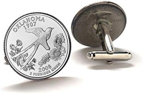 Oklahoma Quarter Cufflinks 2008 Uncirculated Handcrafted State Coin Cufflinks Scissortail Flycatcher & Wildflowers Design Oklahoma Souvenir in Kuwait