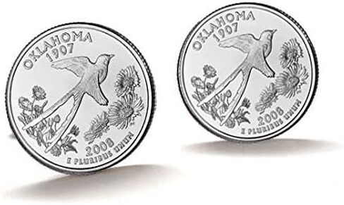 Oklahoma Quarter Cufflinks 2008 Uncirculated Handcrafted State Coin Cufflinks Scissortail Flycatcher & Wildflowers Design Oklahoma Souvenir in Kuwait
