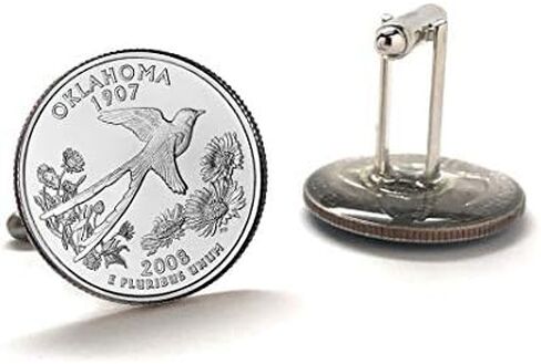 Oklahoma Quarter Cufflinks 2008 Uncirculated Handcrafted State Coin Cufflinks Scissortail Flycatcher & Wildflowers Design Oklahoma Souvenir in Kuwait