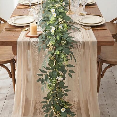 6 Ft 2 Packs Artificial Greenery Eucalyptus Garlands Faux Silver Dollar Eucalyptus Leaves Vines Spring/Summer Garland for Outdoor Wedding Arch Indoor Table Runner Fireplace Mantle Decoration in Saudi Arabia