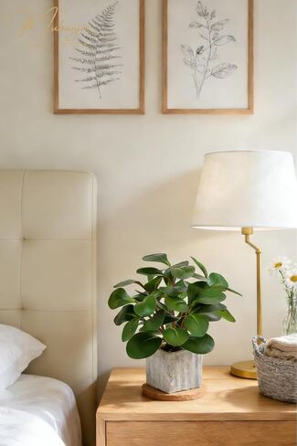 Muhanjia Artificial Potted Plant, Lifelike Faux Greenery in Decorative Cement-Look Square Pot for Indoor Home Decor Centerpieces (Peperomia) in Saudi Arabia
