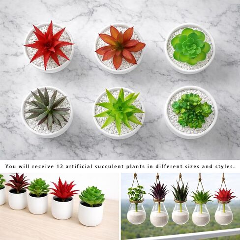 12 Pack Artificial Succulents, Mini Fake Succulent Plants Assortment, Small Faux Plastic Plants for DIY Crafts, Terrarium, Fairy Garden, Home Office Desk Decor in Saudi Arabia