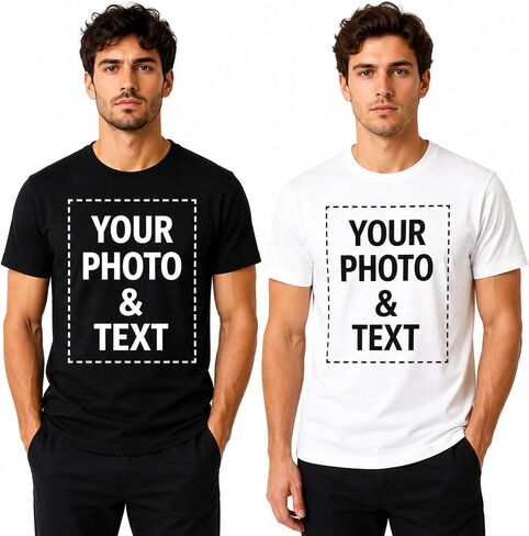 Custom T Shirts for Men Women Personalized Photo Text Logo Unisex Ring Spun Cotton Tee Design Your Own Front Back Print Multicolor in Saudi Arabia