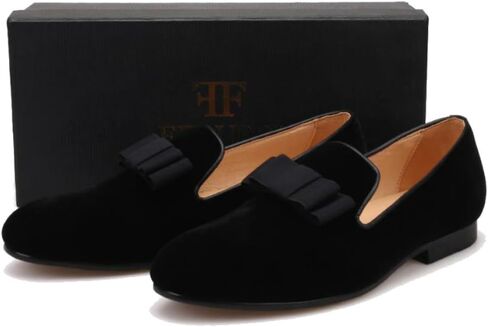 FERUCCI Handmade Men Black Velvet with Black Bow Slippers Loafers in Saudi Arabia