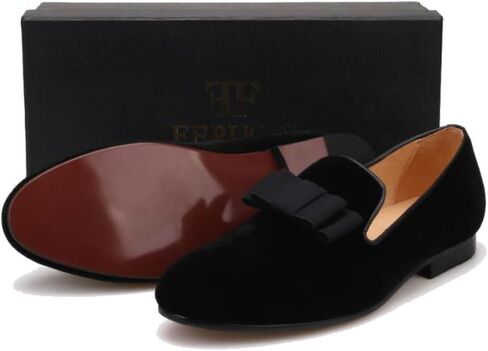 FERUCCI Handmade Men Black Velvet with Black Bow Slippers Loafers in Saudi Arabia