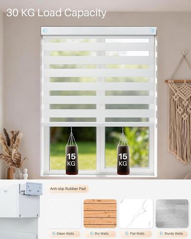 No Drill Zebra Blinds for Indoor Windows, Cordless Light Filtering Tension Blinds for Windows, Dual Layer Easy Install No Screw Zebra Shades for Privacy Protection (White, 52" W x 72" H) in Saudi Arabia