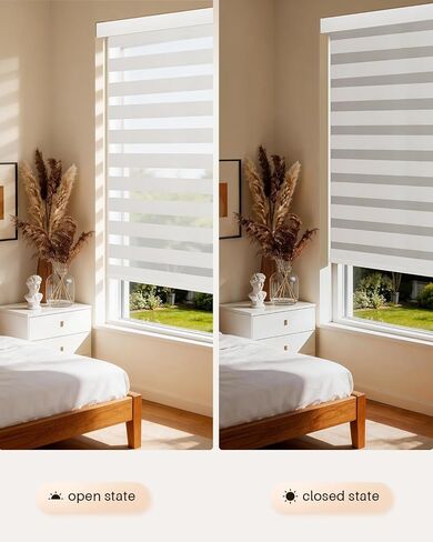 No Drill Zebra Blinds for Indoor Windows, Cordless Light Filtering Tension Blinds for Windows, Dual Layer Easy Install No Screw Zebra Shades for Privacy Protection (White, 52" W x 72" H) in Saudi Arabia