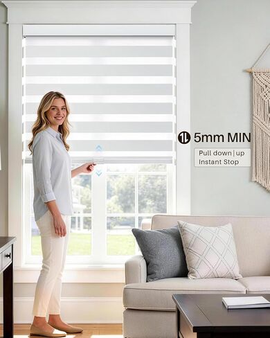 No Drill Zebra Blinds for Indoor Windows, Cordless Light Filtering Tension Blinds for Windows, Dual Layer Easy Install No Screw Zebra Shades for Privacy Protection (White, 52" W x 72" H) in Saudi Arabia
