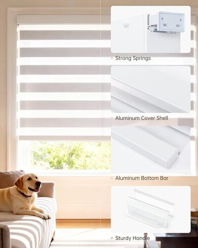 No Drill Zebra Blinds for Indoor Windows, Cordless Light Filtering Tension Blinds for Windows, Dual Layer Easy Install No Screw Zebra Shades for Privacy Protection (White, 52" W x 72" H) in Saudi Arabia