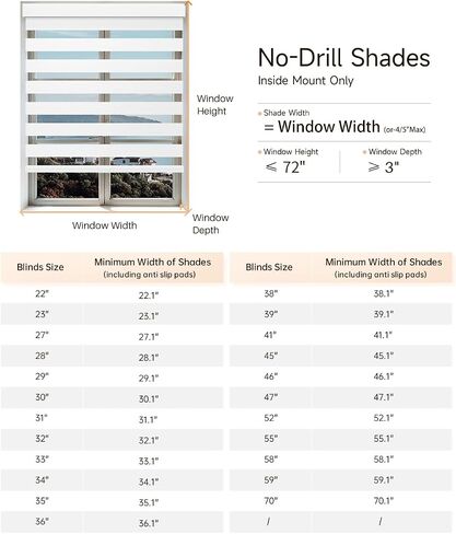 No Drill Zebra Blinds for Indoor Windows, Cordless Light Filtering Tension Blinds for Windows, Dual Layer Easy Install No Screw Zebra Shades for Privacy Protection (White, 52" W x 72" H) in Saudi Arabia