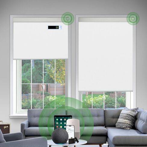 Motorized Blinds with Remote, Blackout Cooling Automatic Shades with Solar Panel Cordless Smart Blinds for Windows, Custom Electric Blinds Horizontal Roller Shades,White,46" W X 72" H in Saudi Arabia
