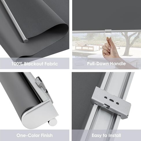 Cordless 100% Blackout Roller Shades for Windows,UV Protection Pull Down Shades,Room Darkening Door Blinds Thermal Insulated Fabric for Home Office and Bedroom(17" W x 72" H,Grey) in Saudi Arabia