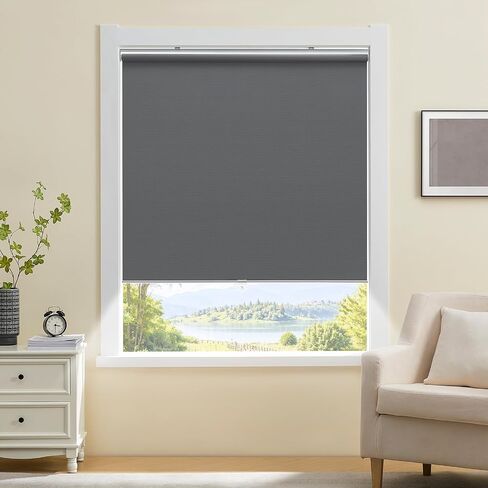 Cordless 100% Blackout Roller Shades for Windows,UV Protection Pull Down Shades,Room Darkening Door Blinds Thermal Insulated Fabric for Home Office and Bedroom(17" W x 72" H,Grey) in Saudi Arabia