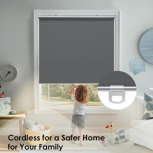 Cordless 100% Blackout Roller Shades for Windows,UV Protection Pull Down Shades,Room Darkening Door Blinds Thermal Insulated Fabric for Home Office and Bedroom(17" W x 72" H,Grey) in Saudi Arabia