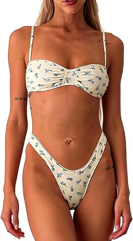 Awoscut Women's 2 Piece Bikini Sets Swimsuits Lace Trim Bow Bra and Bottom Summer Bathing Suits Beach Swimwear in Saudi Arabia