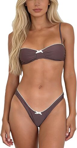 Awoscut Women's 2 Piece Bikini Sets Swimsuits Lace Trim Bow Bra and Bottom Summer Bathing Suits Beach Swimwear in Saudi Arabia