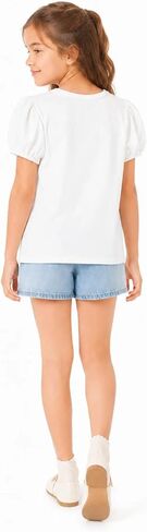 Girls Puff Sleeve Shirts 3D Flower Pearl Summer Tops in Saudi Arabia