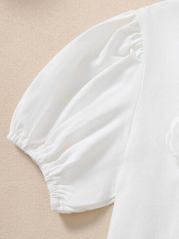 Girls Puff Sleeve Shirts 3D Flower Pearl Summer Tops in Saudi Arabia