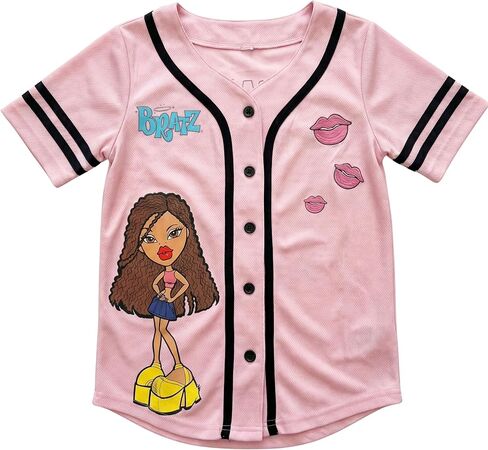Bratz Girls Baseball Jersey Shirt, Button-Down Mesh Graphic Top, Youth Sizes 7–16 in Saudi Arabia
