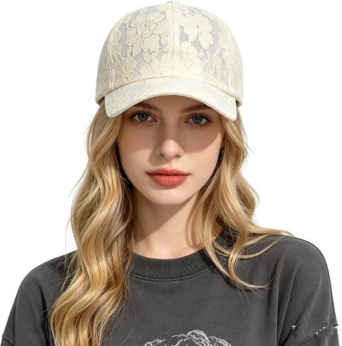 Women's Lace Flower Jacquard Cotton Blend Mesh Baseball Cap Golf Dad Hat Running Sun Hat in Saudi Arabia