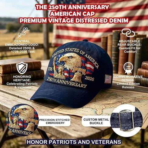 CHICHO 250th Anniversary USA Hat for Women & Men 1776–2026, Embroidered Patriotic Baseball Cap Adjustable 4th of July Dad Hat in Saudi Arabia