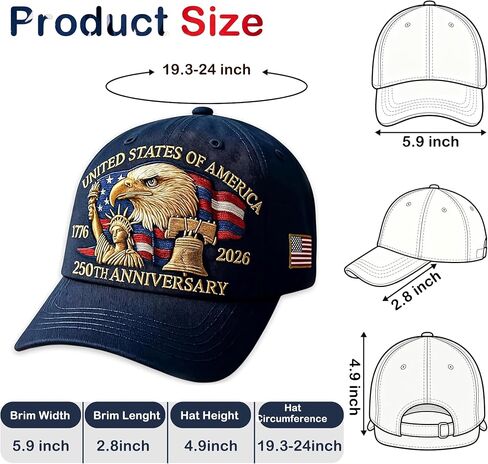 CHICHO 250th Anniversary USA Hat for Women & Men 1776–2026, Embroidered Patriotic Baseball Cap Adjustable 4th of July Dad Hat in Saudi Arabia
