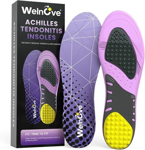 Achilles Tendonitis Relief Insoles - Achilles Tendon Support for Heel Pain Relief, Heel Spur-Plantar Fasciitis Relief Insoles for Standing All Day, Running, Walking-D-Women 8.5-9|Men 6.5-7 in Kuwait