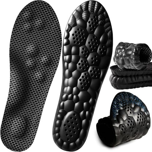 4D Cloud Insoles for Men and Women,Memory Foam Cloud Shock Absorption Steppers Insole Shoe Sole Inserts Foot Pain Relief Arch Support Work Boot Insole (Black, Men 8~14) in Kuwait