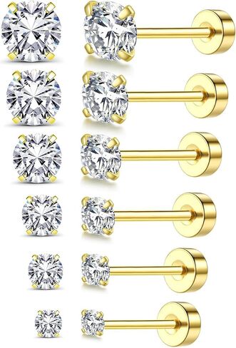 8MM Extra Long Post Earrings for Thick Earlobes,20G Hypoallergenic Flat Back Earrings for Women Men Stainless Steel Stud Earrings CZ Studs Surgical Steel Cartilage Earrings for Sensitive Ears in Saudi Arabia