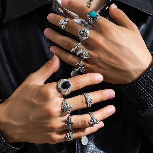 Punk Hip Hop Gemstone Dragon Band Rings Sets Vintage Spider Angel Skull Scorpion Stackable Knuckle Finger Rings Jewelry for Women Men Halloween in Saudi Arabia