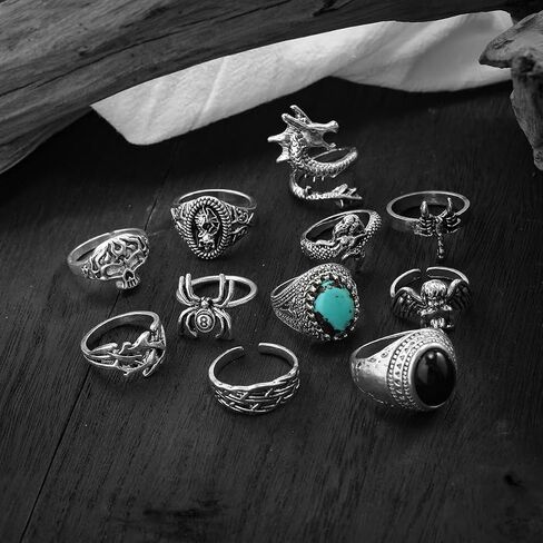 Punk Hip Hop Gemstone Dragon Band Rings Sets Vintage Spider Angel Skull Scorpion Stackable Knuckle Finger Rings Jewelry for Women Men Halloween in Saudi Arabia