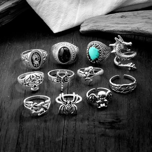 Punk Hip Hop Gemstone Dragon Band Rings Sets Vintage Spider Angel Skull Scorpion Stackable Knuckle Finger Rings Jewelry for Women Men Halloween in Saudi Arabia