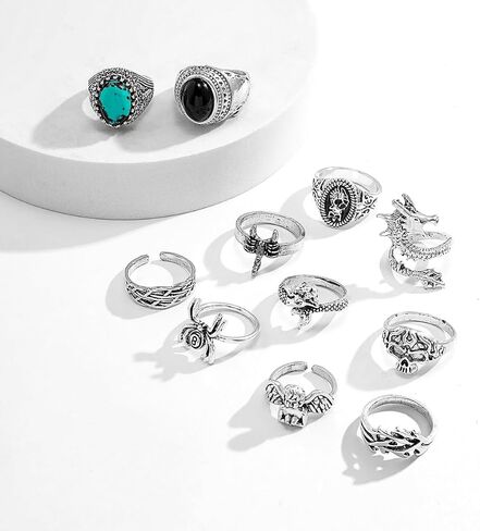 Punk Hip Hop Gemstone Dragon Band Rings Sets Vintage Spider Angel Skull Scorpion Stackable Knuckle Finger Rings Jewelry for Women Men Halloween in Saudi Arabia