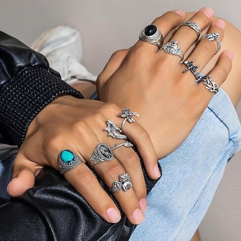 Punk Hip Hop Gemstone Dragon Band Rings Sets Vintage Spider Angel Skull Scorpion Stackable Knuckle Finger Rings Jewelry for Women Men Halloween in Saudi Arabia