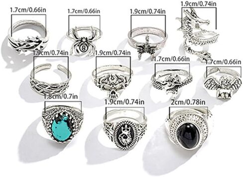 Punk Hip Hop Gemstone Dragon Band Rings Sets Vintage Spider Angel Skull Scorpion Stackable Knuckle Finger Rings Jewelry for Women Men Halloween in Saudi Arabia