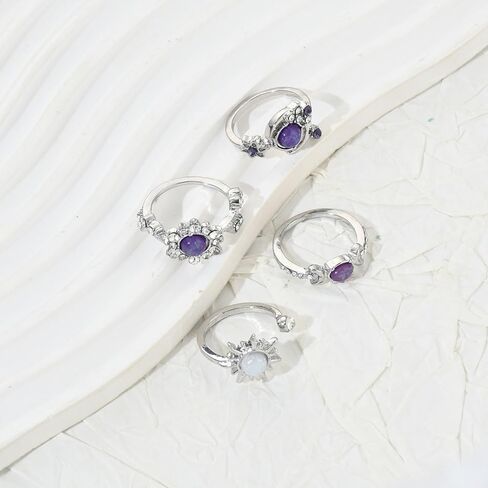 Chunky Purple Crystal Thumb Rings Set for Women Non Tarnish Stackable Opal Sun Star Moon Knuckle Artificial Rhinestones Trendy Boho Ring Fashion Jewelry Accessary Trendy Jewelry Gifts in Kuwait