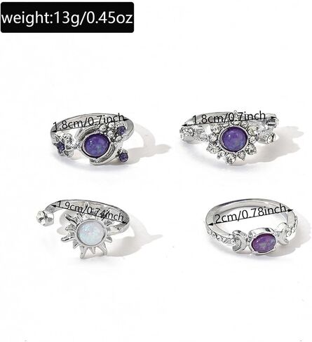 Chunky Purple Crystal Thumb Rings Set for Women Non Tarnish Stackable Opal Sun Star Moon Knuckle Artificial Rhinestones Trendy Boho Ring Fashion Jewelry Accessary Trendy Jewelry Gifts in Kuwait