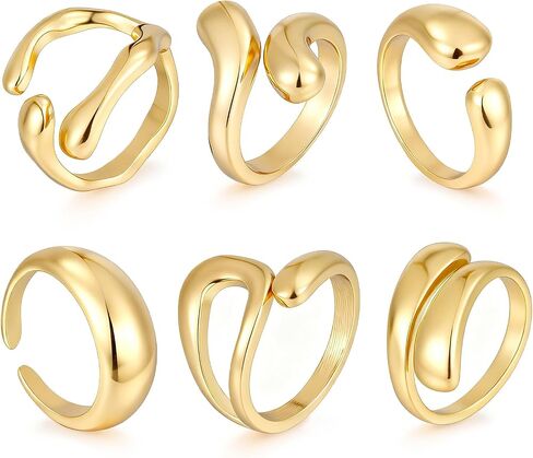 17 MILE Chunky Gold Rings for Women Non Tarnish, 18K Gold-Plated Statement Open Stacking Rings, Stackable Knuckle Band Ring Set in Saudi Arabia