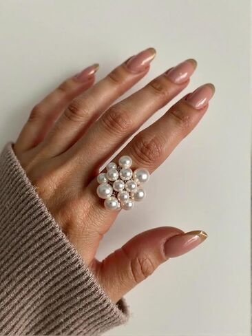 18K White Gold Plated Ring with Genuine Pearl, Stackable Rings for Women, Size 7/8/9, Elegant Jewelry Gift for Girlfriend, Wife, Birthday, Christmas, Mother’s Day, Wedding in Saudi Arabia