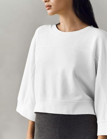 Dailiup Women's Cropped Sweatshirts Oversized Crew Neck Pullovers 3/4 Sleeve Loose Fit Summer Fall Tops 2026 Trendy in Saudi Arabia