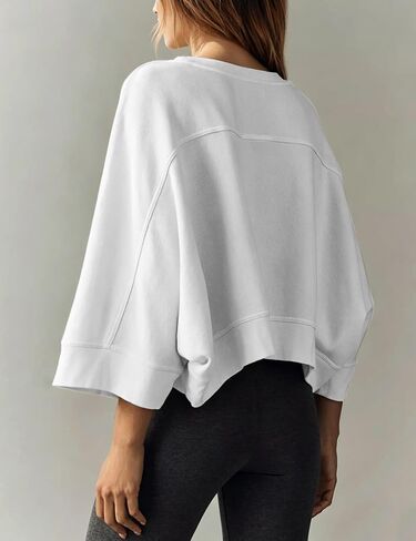 Dailiup Women's Cropped Sweatshirts Oversized Crew Neck Pullovers 3/4 Sleeve Loose Fit Summer Fall Tops 2026 Trendy in Saudi Arabia