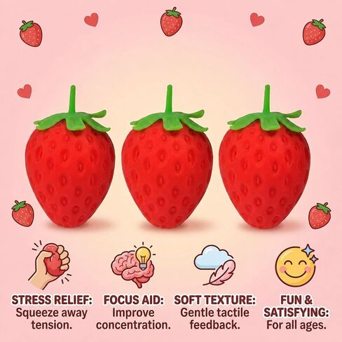3 PCS Strawberry Squishy, Set of 3 Squishy for Release Emotions and Sensory Play, Soft Squishies for Everyone, Cute Strawberry Squishys with Realistic Details, Perfect Size 5.5 * 5.5 * 8 cm in Saudi Arabia