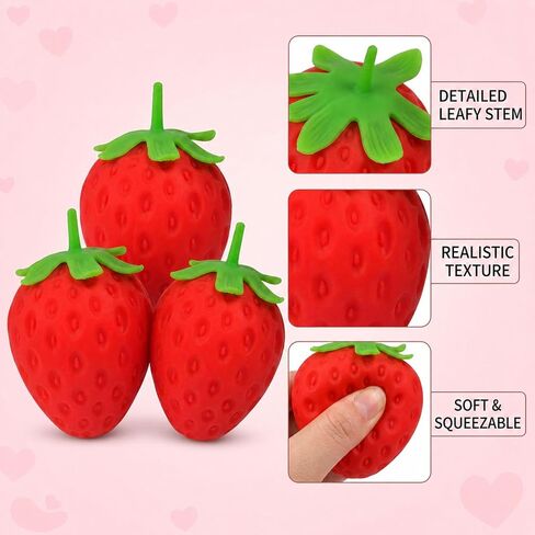 3 PCS Strawberry Squishy, Set of 3 Squishy for Release Emotions and Sensory Play, Soft Squishies for Everyone, Cute Strawberry Squishys with Realistic Details, Perfect Size 5.5 * 5.5 * 8 cm in Saudi Arabia