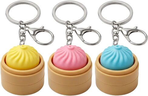 3 PCS Squishy Dumpling Keychain, Dumpling Keychain, Clicker Fidget Tool for Stress Relief and Focus, Random Color Assortment with Durable Carabiner Clip for Bags and Keys in Kuwait