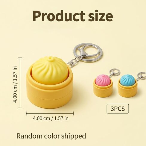 3 PCS Squishy Dumpling Keychain, Dumpling Keychain, Clicker Fidget Tool for Stress Relief and Focus, Random Color Assortment with Durable Carabiner Clip for Bags and Keys in Kuwait