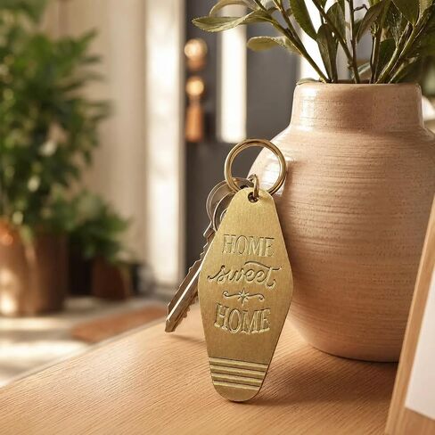 Solid Brass Home Sweet Home Keychain, 3.35" Vintage Hotel Style Key Tag, 2mm Thick Heavy Duty, All-Brass Key Ring, Housewarming Gift, Durable Classic Keychain in Saudi Arabia