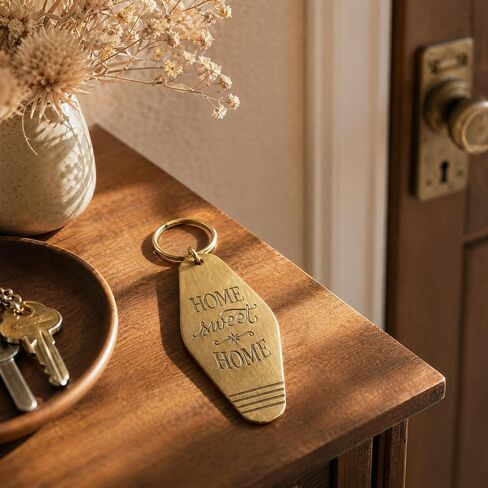 Solid Brass Home Sweet Home Keychain, 3.35" Vintage Hotel Style Key Tag, 2mm Thick Heavy Duty, All-Brass Key Ring, Housewarming Gift, Durable Classic Keychain in Saudi Arabia
